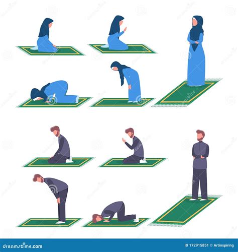 Muslim Woman And Man Praying Position Woman And Man Stock Vector