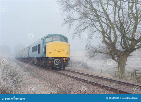 Blue British Rail Diesel In Frost And Mist Editorial Image Image Of