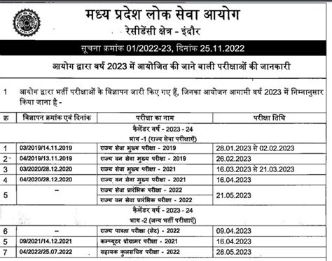 MPPSC Exam Calendar 2025 26 Prelims Main Exam Dates Time Table