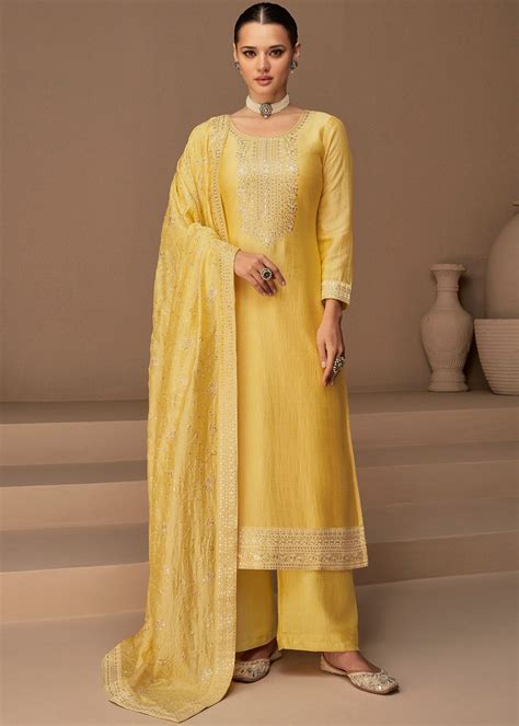 Yellow Silk Palazzo Suit Set 4868sl03