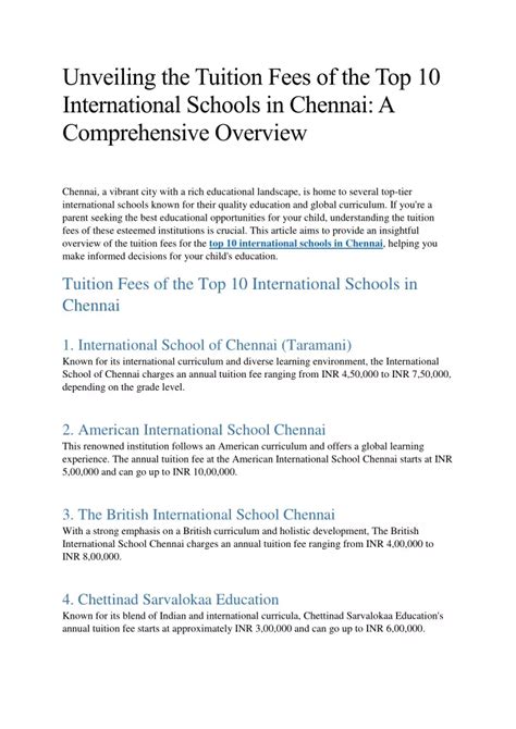 Ppt Unveiling The Tuition Fees Of The Top 10 International Schools In Chennai A Com