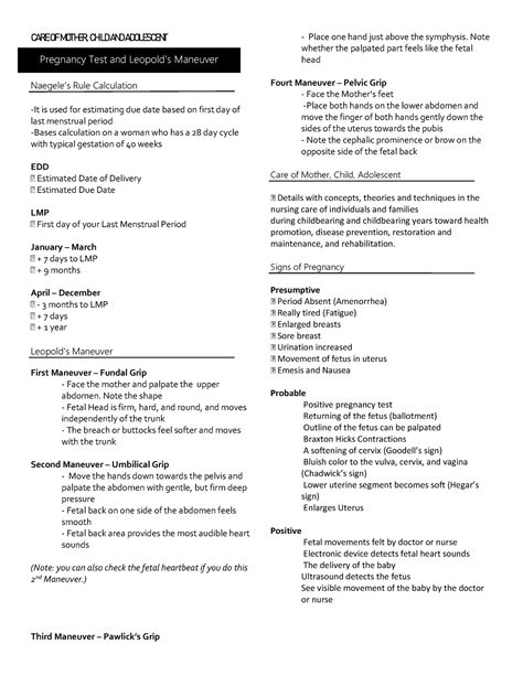 Maternal Skill Reviewer Prelims Care Of Mother Child And Adolescent