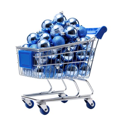 Blue Christmas Balls Are Stacked In A Small Shopping Cart, Christmas Shopping, Shopping Store ...