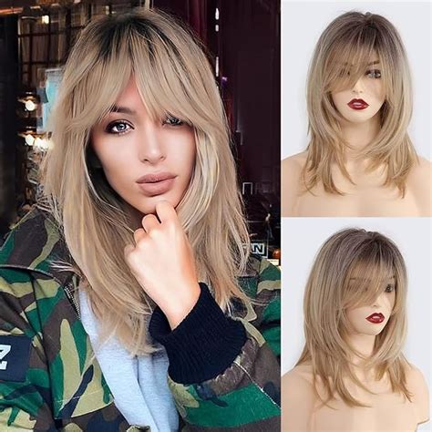 Amazon Haircube Blonde Wigs Shoulder Length Layered Wigs Long