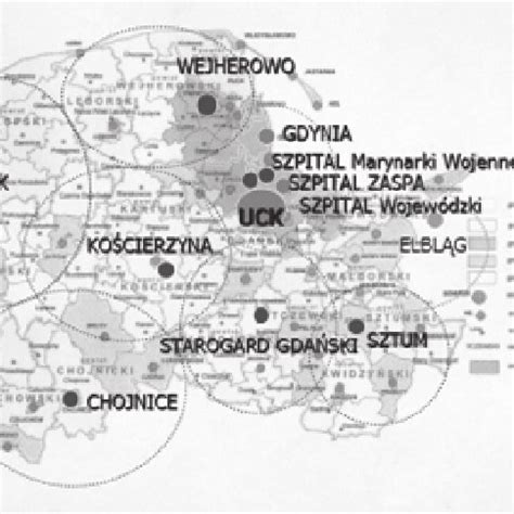 Map of Pomeranian Province showing localities and catchments areas of... | Download Scientific ...