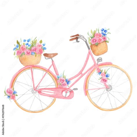 Pink Bicycle With Rose Flowers Stock Illustration Download Image Now