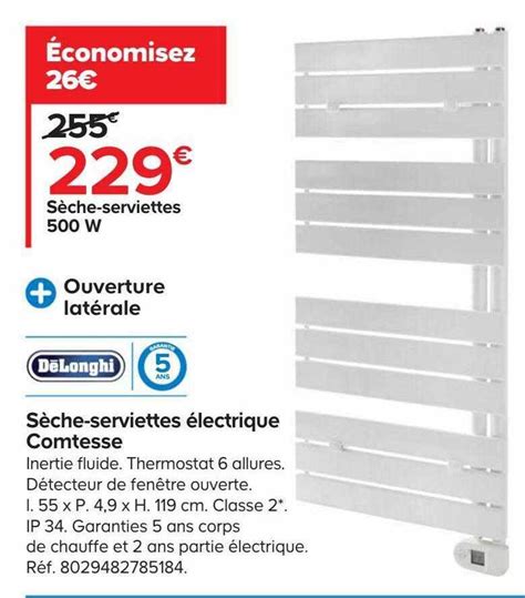 Promo Sèche serviettes électrique comtesse 500 w dëlonghi chez Castorama