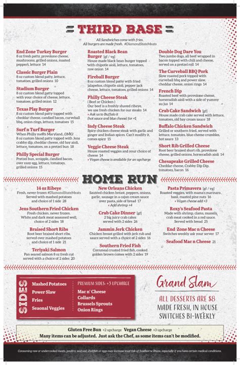 Menu Endzone Bar And Grill