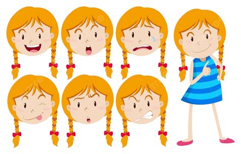 Blonde Girl Showcases A Range Of Facial Expressions Vector Drawing