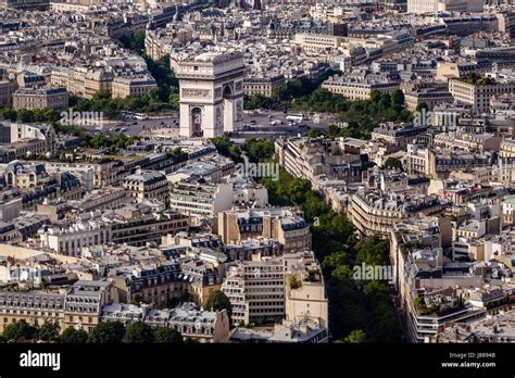 Aerial View On Arch De Triumph From The Eiffel Tower Paris France