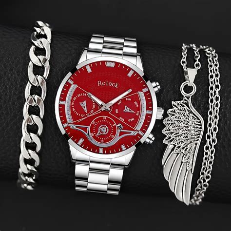 Fashion Men S Business Calendar Watches Silvery Bracelet Temu United