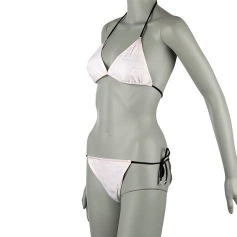 Emporio Armani Triangle Bikini With Logomania Print White Black