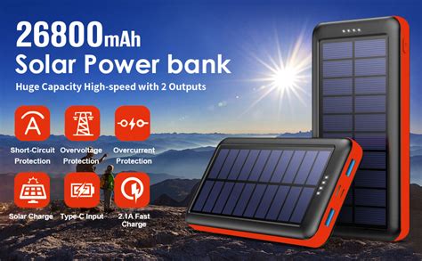 Ekrist Batterie Externe Chargeur Solaire 26800mAhTrois Choix Entrées