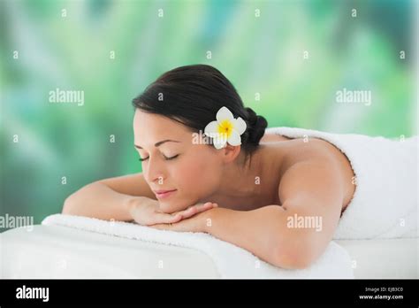 Beautiful Brunette Relaxing On Massage Table Stock Photo Alamy