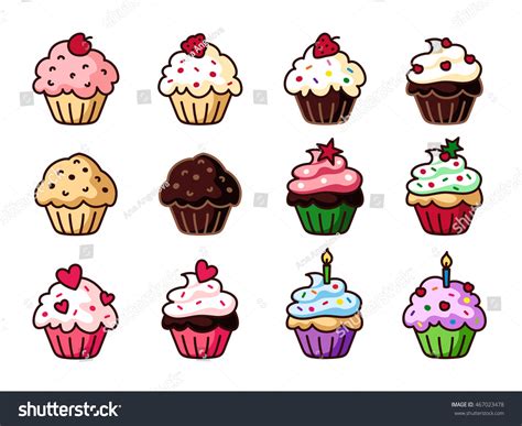 Cupcake Clipart Set Colorful Cupcakes Vector Stock Vector Royalty Free