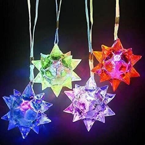 12 Pack Of Light Up Crystal Star Necklaces Party Favor Bright LED