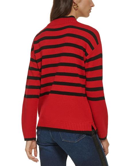 Karl Lagerfeld Paris Womens Striped Mock Neck Sunglasses Sweater Macys