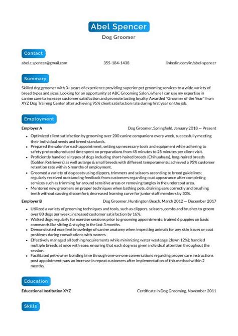 Dog Groomer Resume Cv Example And Writing Guide