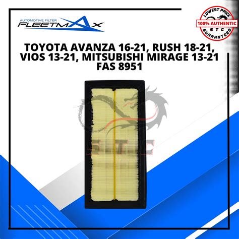 FLEETMAX AIR FILTER FOR TOYOTA AVANZA 2015 21 RUSH 2018 21 VIOS 2013 18