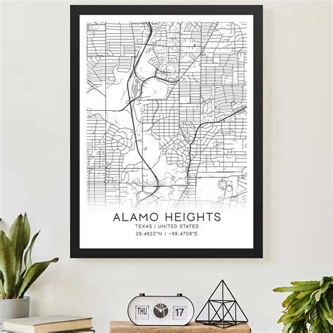 Alamo Heights Texas Map Poster Modern Home Decor Wall Art Print Custom Maps And Posters