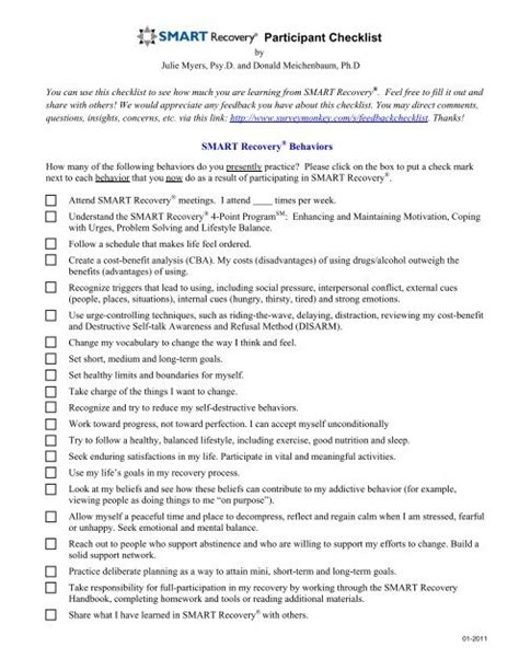 Participant Checklist Smart Recovery