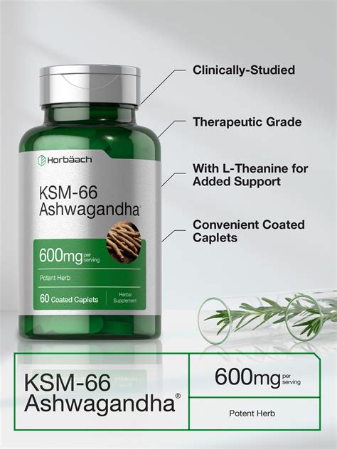 Horbaach Ksm 66 Ashwagandha 600mg Pure Dietary Root 60 Vegan Caplets