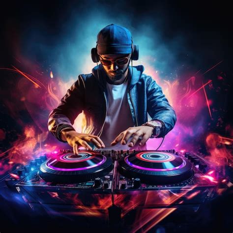 Disc jockey at the turntable DJ at night club during party EDM party