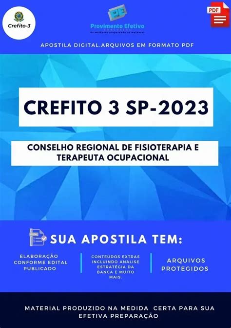 Provimento Efetivo Concursos Apostila CREFITO 3 SP Escriturário Ano 2023