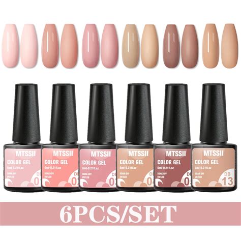 Mtssii 6PCS Set Nude Color Gel Nail Polish Set 150 Colors Glitter Semi