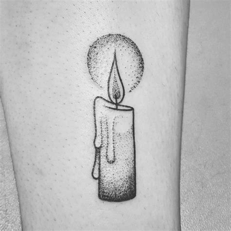 Black Illustration Stipple Candle Tattoo By Carrie Metz Caporusso