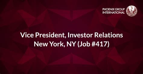 Career Opportunity Vice President Investor Relations New York