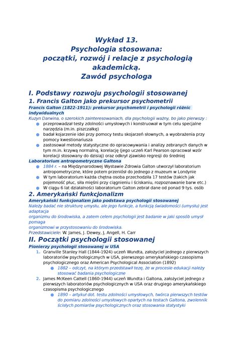 Wprowadzenie do psychologii Historia i współczesność notatki z wykładu