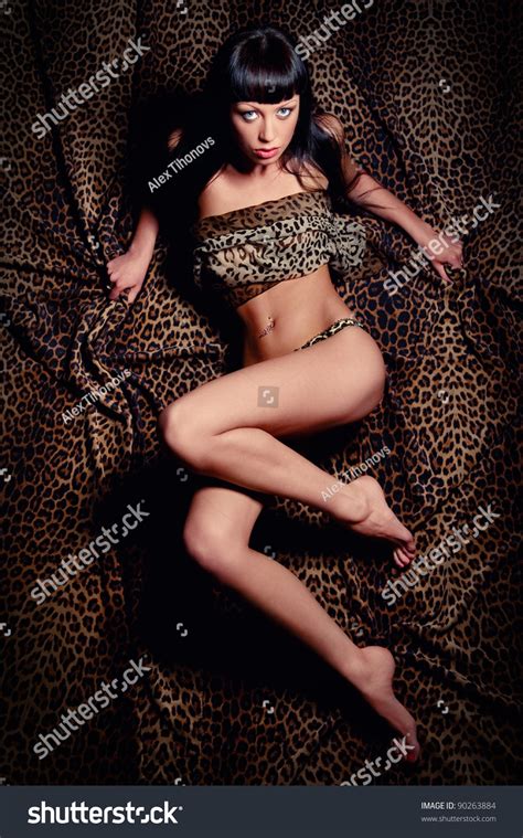 Sexy Brunette Lying On Leopard Print Stock Photo Shutterstock