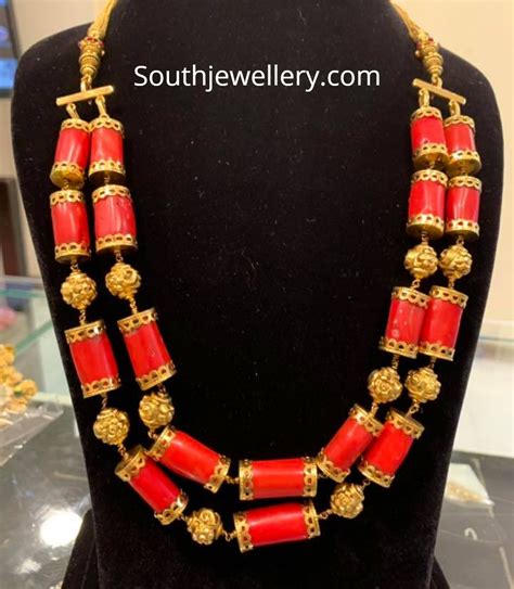 coral beads  nakshi balls mala indian jewellery designs