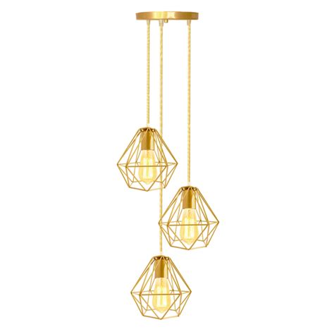 Lustre Luminária Pendente Diamante Retro Triplo Dourado 2m Leroy Merlin