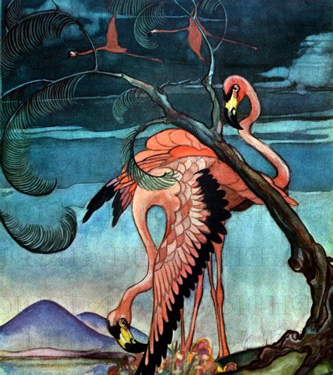 Extraordinary Flamingo Vintage Art Deco Illustration Vintage Etsy