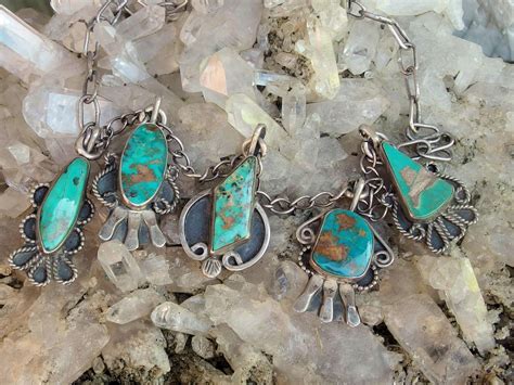 Navajo Turquoise Silver Necklace 5 Bezel Set Drops Handmade - Etsy