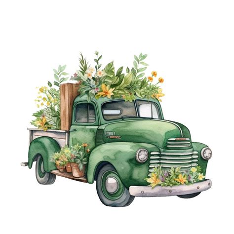 10 Rustic Trucks With Flowers Clipart Digital Paper Etsy