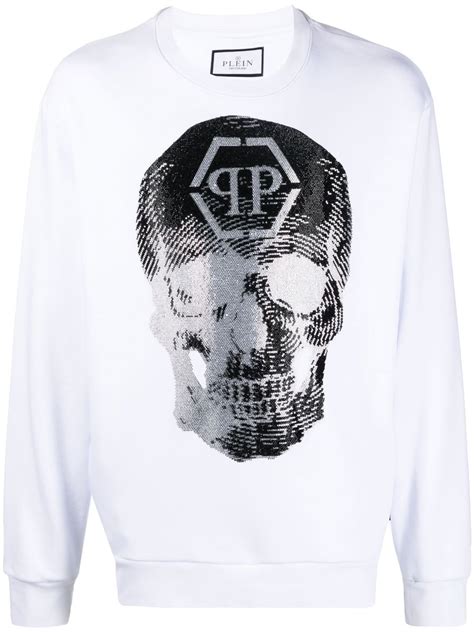 Philipp Plein Skull Logo Print Crew Neck Sweatshirt White Farfetch Uk