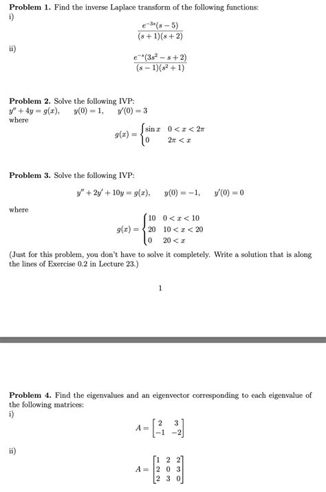 Solved Problem 1 Find The Inverse Laplace Transform Of The