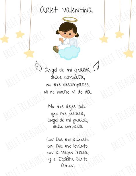 White Angel De La Guarda Prayer For Girl Etsy