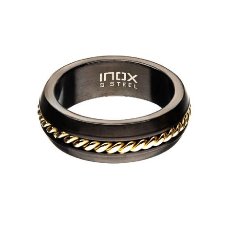 Inox Mens Steel Polilshed Gold Ip Inlayed Ring Size Dragonfly Whispers