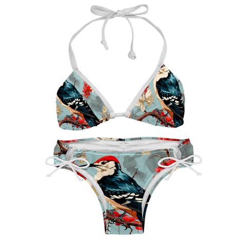 Woodpecker Swimsuit Women Bikini Set With Detachable Sponge And