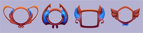 Game Level Or Avatar Frames Ui Icons Buttons Set Stock Illustration