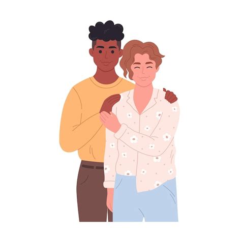 Couple gay étreignant souriant Couple amoureux ensemble Famille LGBT Couple multiracial