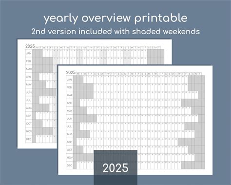 2025 Yearly Planner Printable, Year Overview Tracker on One Page - Etsy UK