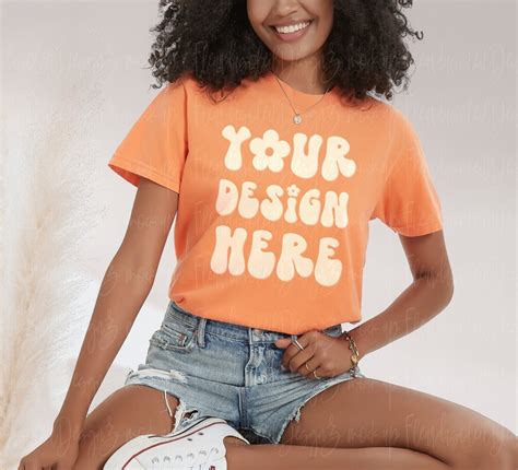 Comfort Colors Orange Mockup C Tshirt Mockup Black Model Mockup