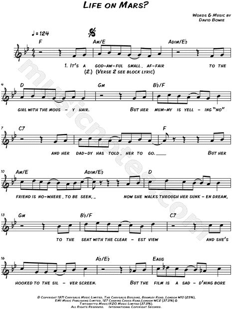 David Bowie Life On Mars Sheet Music Leadsheet In G Minor Transposable Download And Print