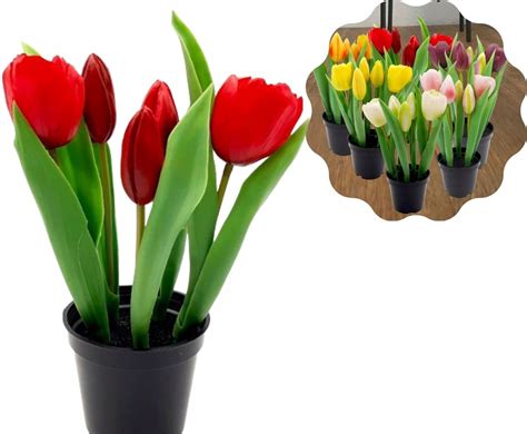 Tulipan Tulipany Czerwone W Doniczce Silikonowe Jak Ywe Cm Tulipan