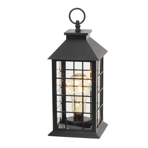 11 In Black Battery Operated Plastic Lantern With 10 Micro Led Lights